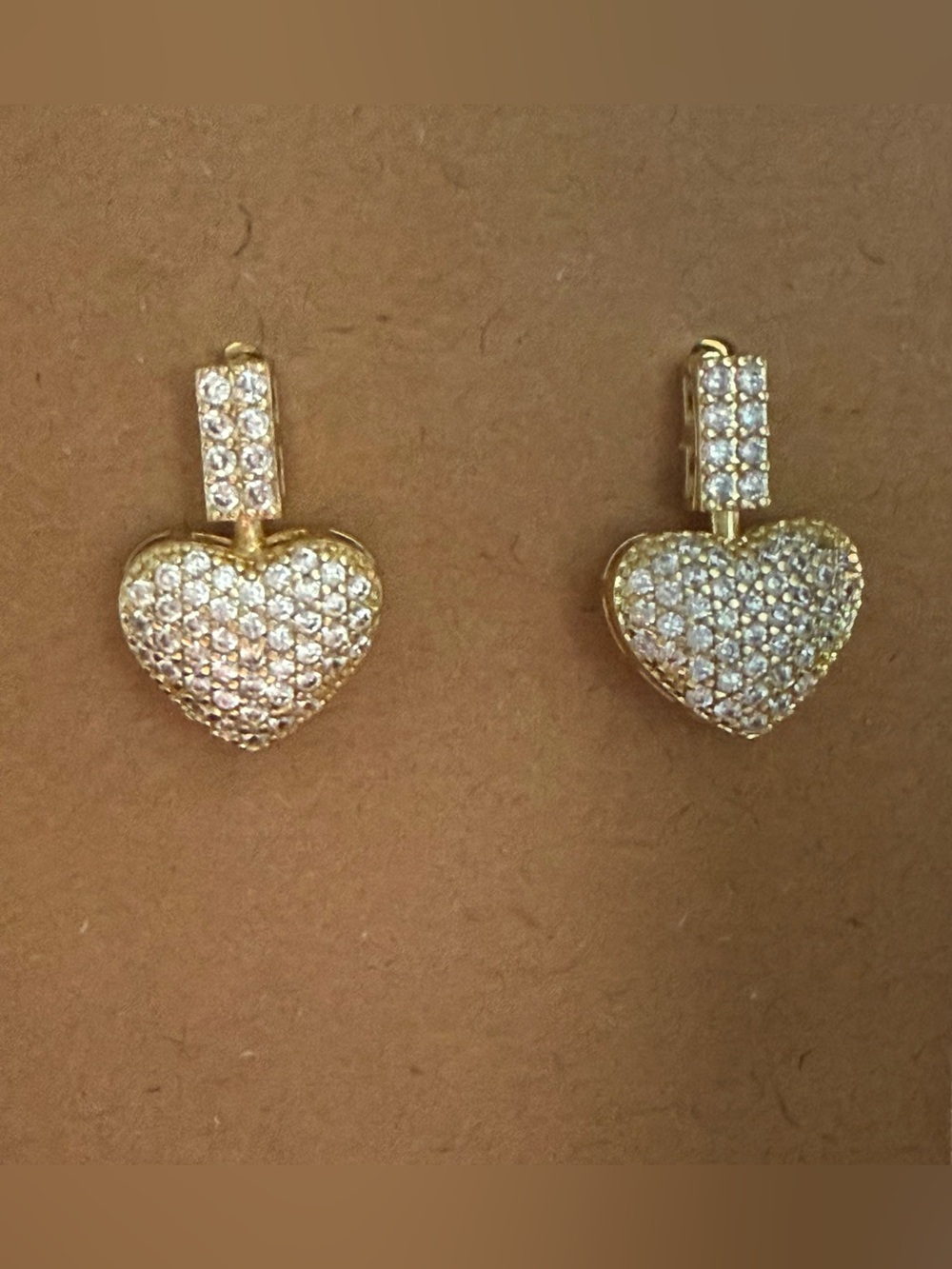 Gold Heart Pave Drop Earrings - Sparkling Crystal Accent *NEW